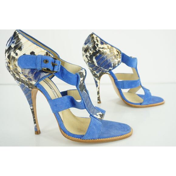 Brian Atwood Audra Blue Suede Snake High Heel Sandals Size 7.5 New $695 - Picture 4 of 11